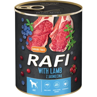 RAFI kutya pástétom bárány, vörös- és kék áfonyával konzerv 800g
