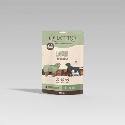 QUATTRO Meat Jerky Jutalomfalat Felnőtt Kutyáknak - Bárányprotein Szelet 130 g