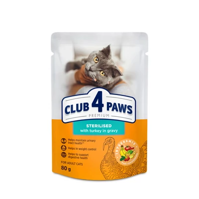 CLUB 4 PAWS Premium Sterilizált Macskáknak Pulyka Szószban Nedves Macskaeledel 80 g