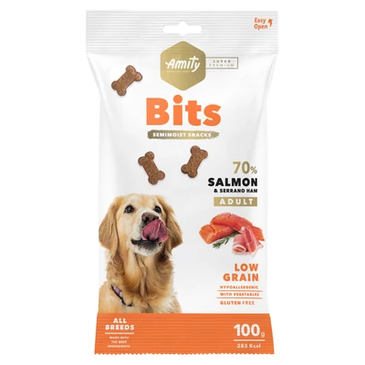 Amity Hypoallergen Bits Salmon-Serrano Ham Jutalomfalat 100 g